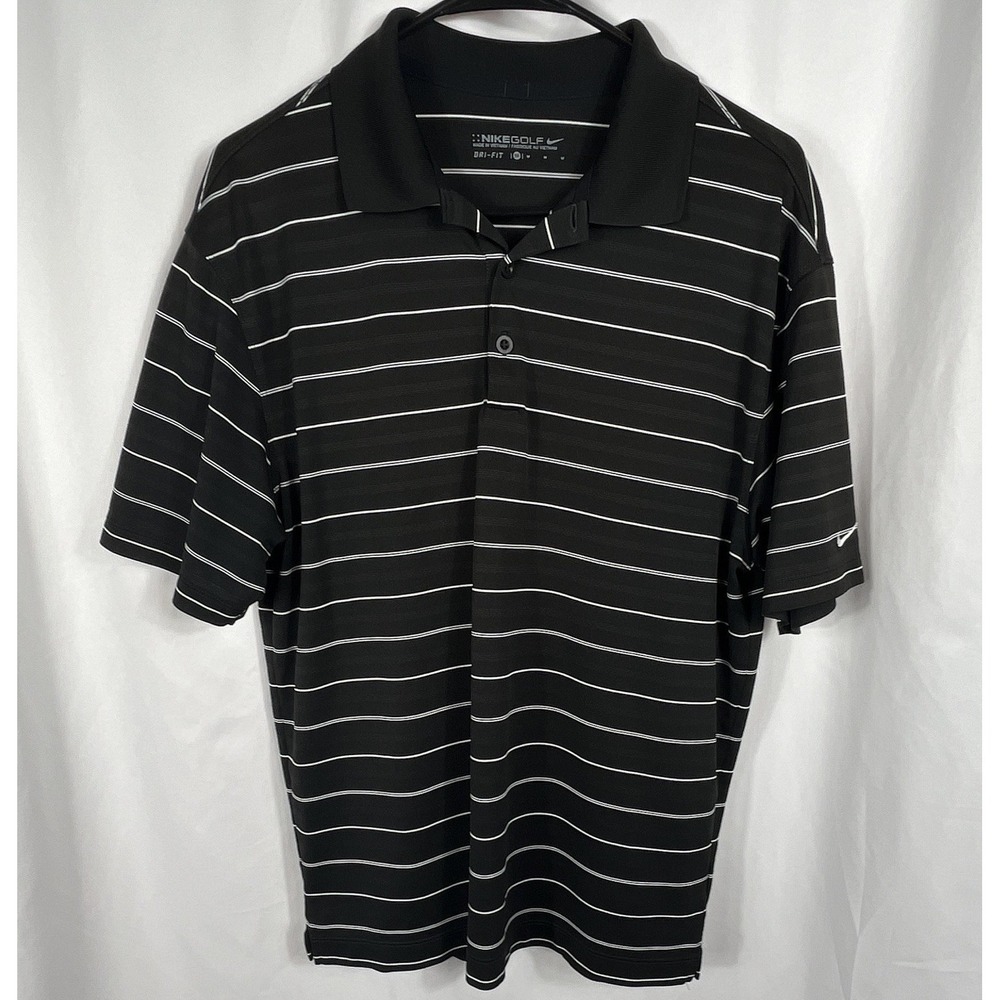 Nike Golf Dri-FIT Black & White Striped Men's Golf Polo Shirt Size Medium